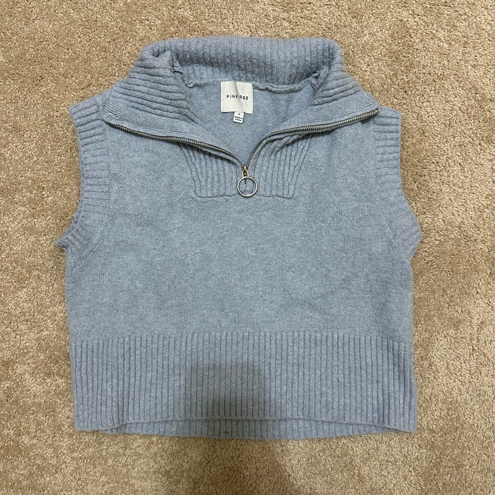 Light Blue Sleeveless Sweater Vest with Zipper